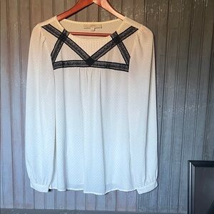Ann Taylor Loft White Blouse with Black Lace Detail